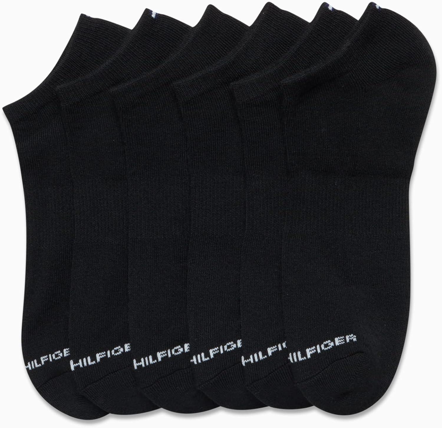 imageTommy Hilfiger Mens No Show Socks 6 Pack Cushioned Performance Stretch Athletic Low Cut Socks for MenBlack Classic