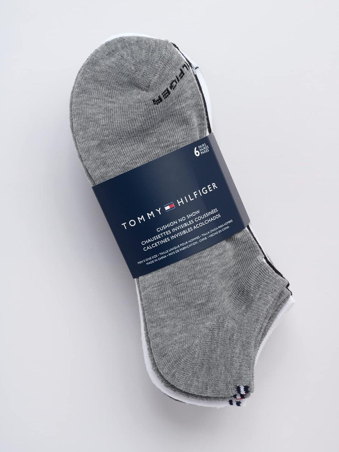 imageTommy Hilfiger Mens No Show Socks 6 Pack Cushioned Performance Stretch Athletic Low Cut Socks for MenGrey Assorted