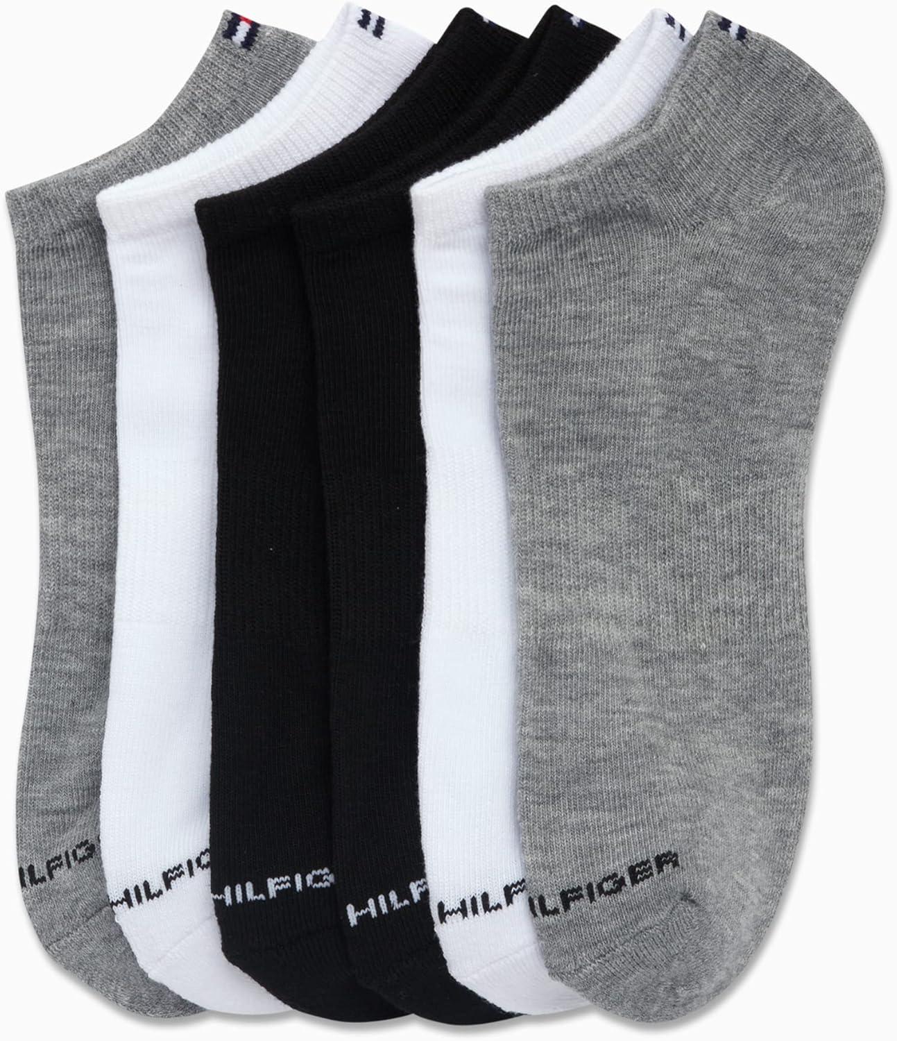 imageTommy Hilfiger Mens No Show Socks 6 Pack Cushioned Performance Stretch Athletic Low Cut Socks for MenGrey Assorted