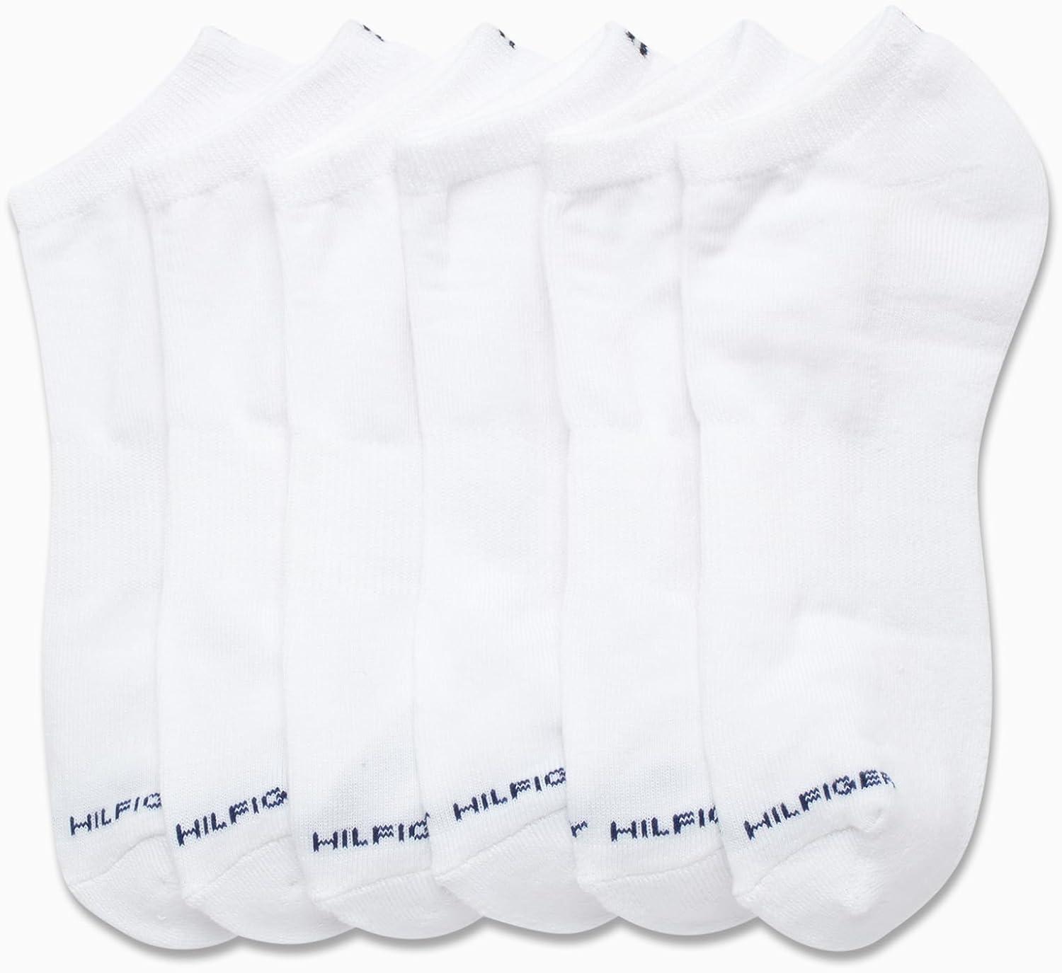 imageTommy Hilfiger Mens No Show Socks 6 Pack Cushioned Performance Stretch Athletic Low Cut Socks for MenPure White
