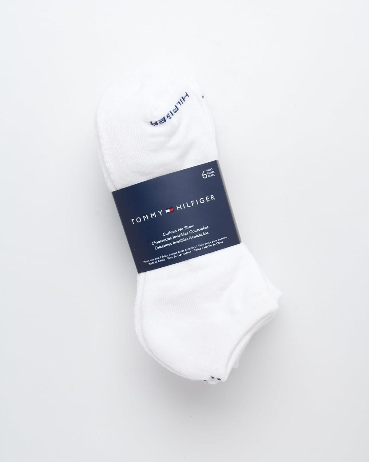 imageTommy Hilfiger Mens No Show Socks 6 Pack Cushioned Performance Stretch Athletic Low Cut Socks for MenPure White