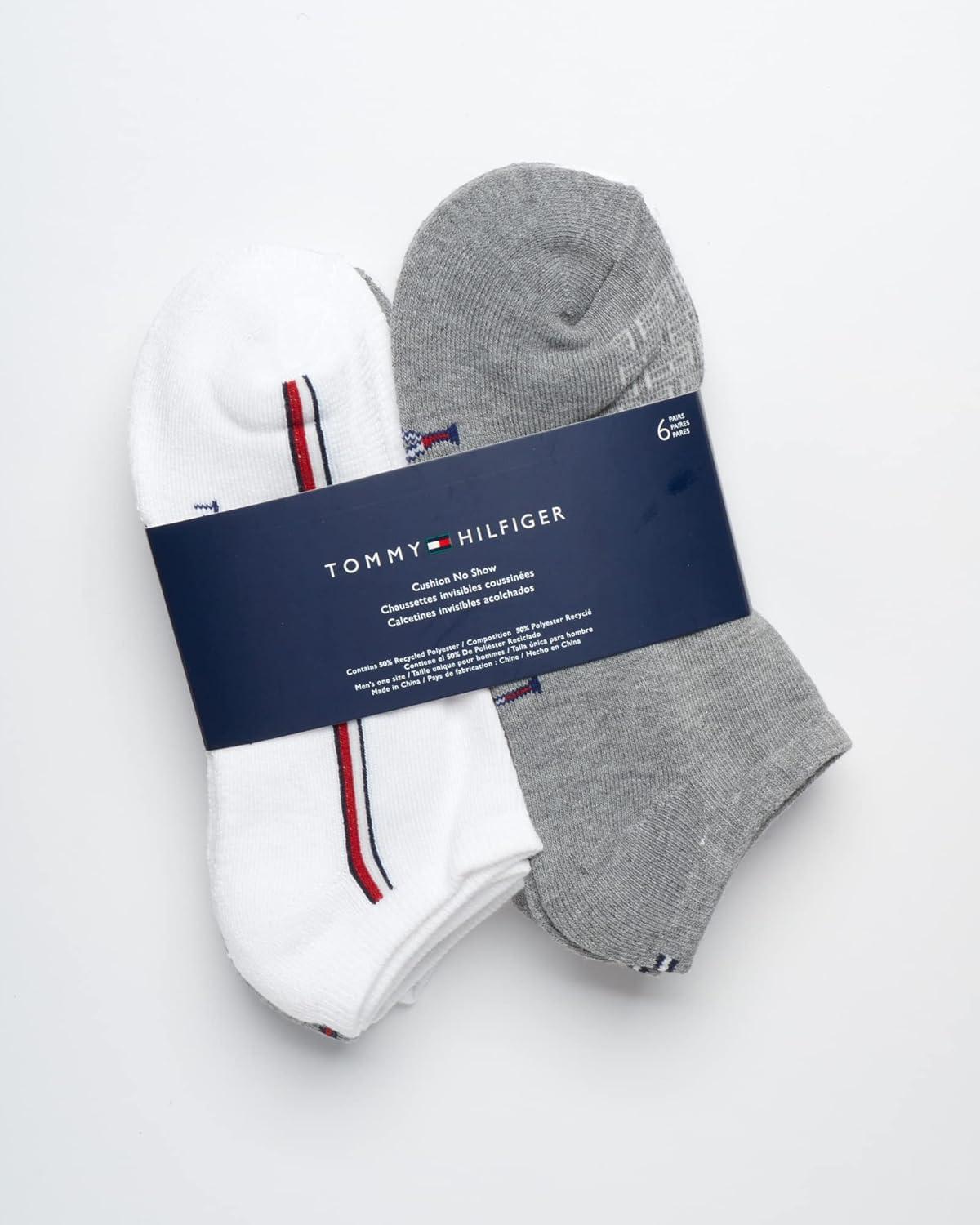 imageTommy Hilfiger Mens No Show Socks 6 Pack Cushioned Performance Stretch Athletic Low Cut Socks for MenWhite Multi