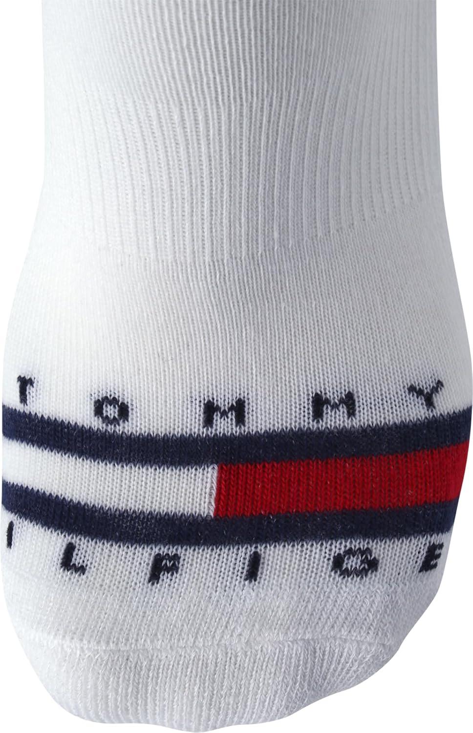 imageTommy Hilfiger Mens No Show Socks 6 Pack Cushioned Performance Stretch Athletic Low Cut Socks for MenWhiteBlack Stripe