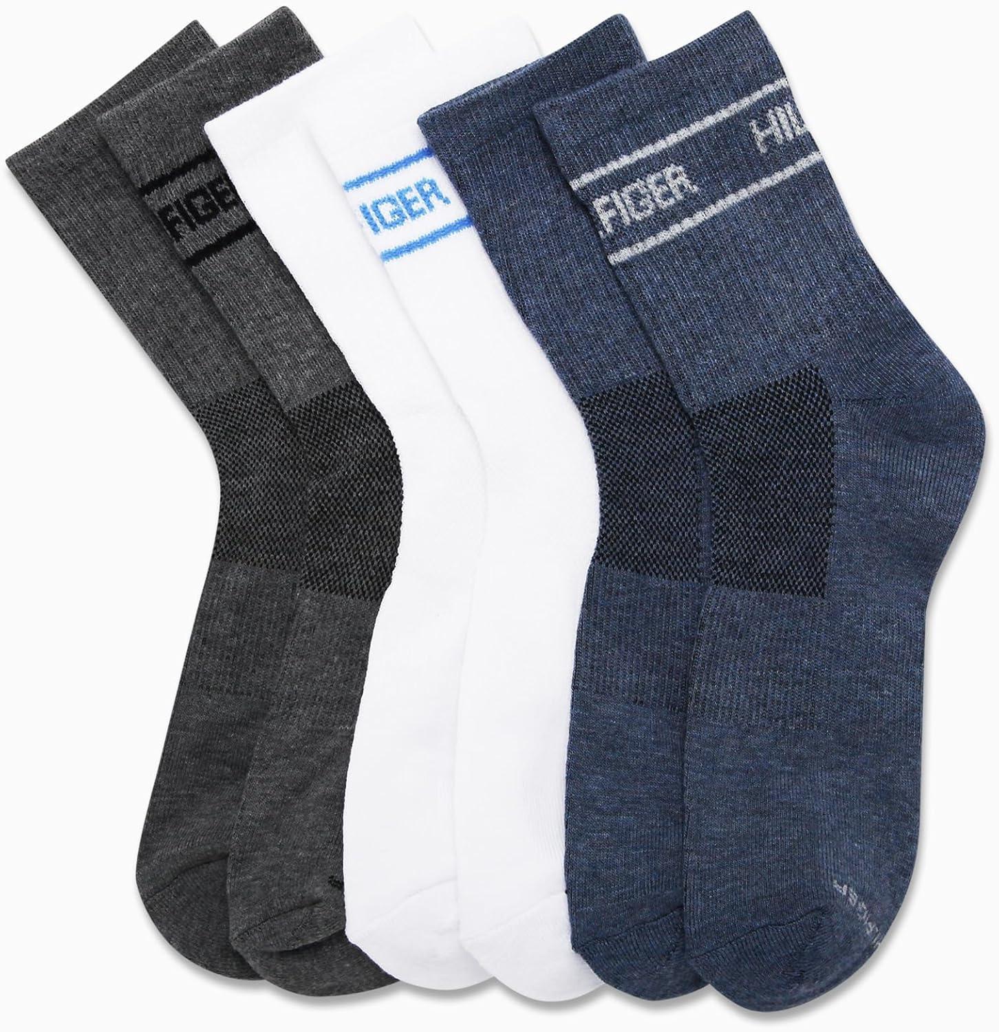 imageTommy Hilfiger Mens Quarter Socks 6 Pack Athletic Performance Cushioned High Quarter Length Ankle Socks for Men for RunningDenim Heather