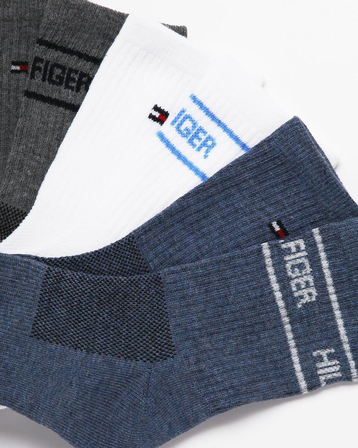 imageTommy Hilfiger Mens Quarter Socks 6 Pack Athletic Performance Cushioned High Quarter Length Ankle Socks for Men for RunningDenim Heather