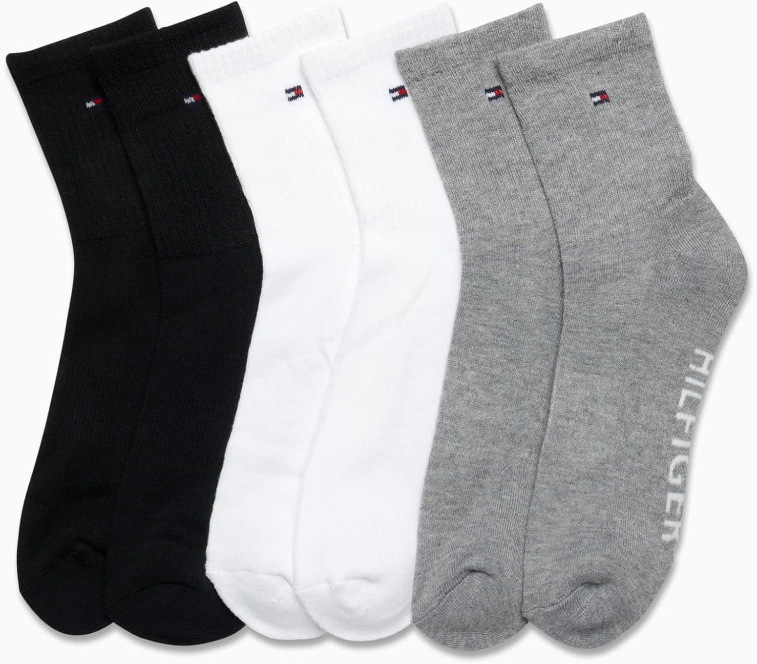 imageTommy Hilfiger Mens Quarter Socks 6 Pack Athletic Performance Cushioned High Quarter Length Ankle Socks for Men for RunningGrey Assorted