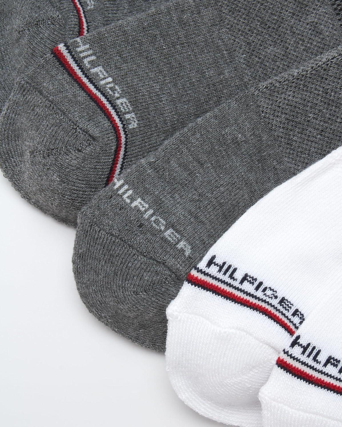 imageTommy Hilfiger Mens Quarter Socks 6 Pack Athletic Performance Cushioned High Quarter Length Ankle Socks for Men for RunningWhiteGrey