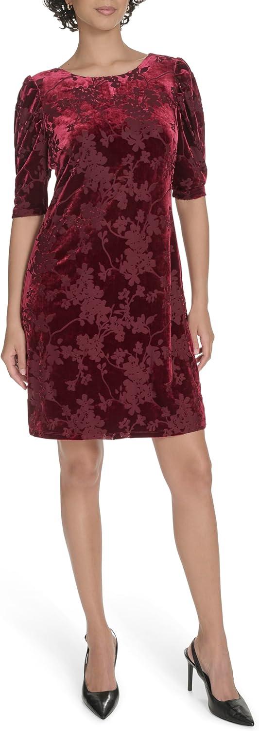 imageTommy Hilfiger Womens 12 Sleeve Boat Neck Cotton Shift Mini DressBeet Red