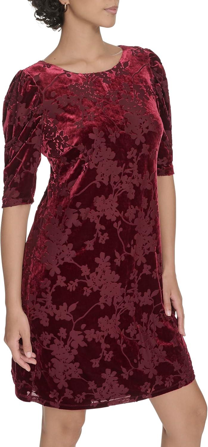 imageTommy Hilfiger Womens 12 Sleeve Boat Neck Cotton Shift Mini DressBeet Red
