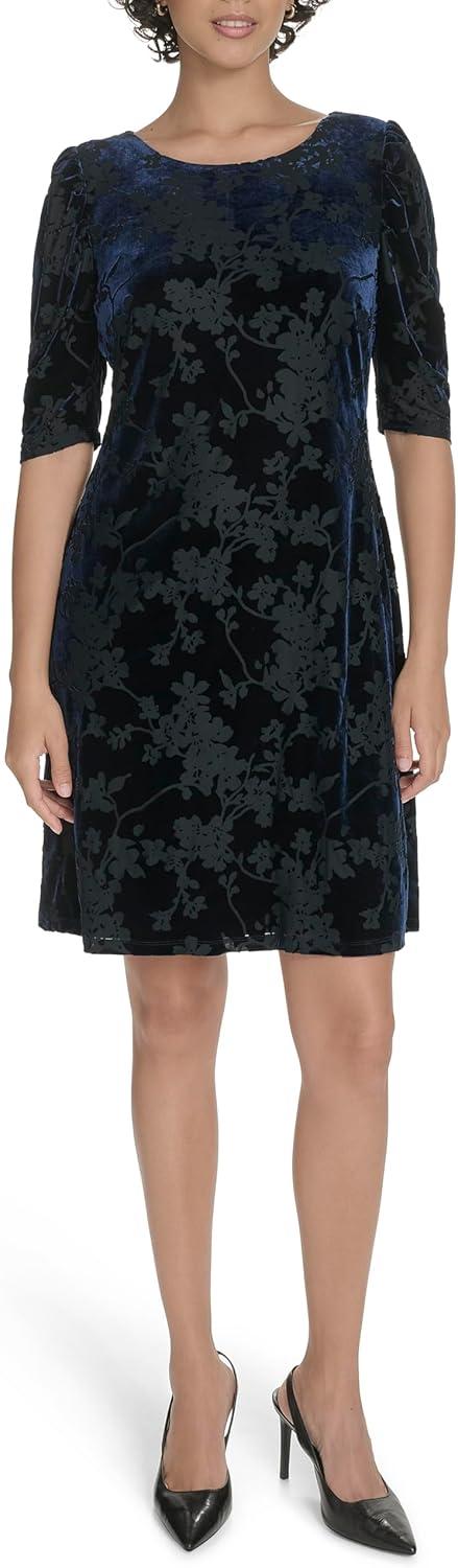imageTommy Hilfiger Womens 12 Sleeve Boat Neck Cotton Shift Mini DressSky Captain