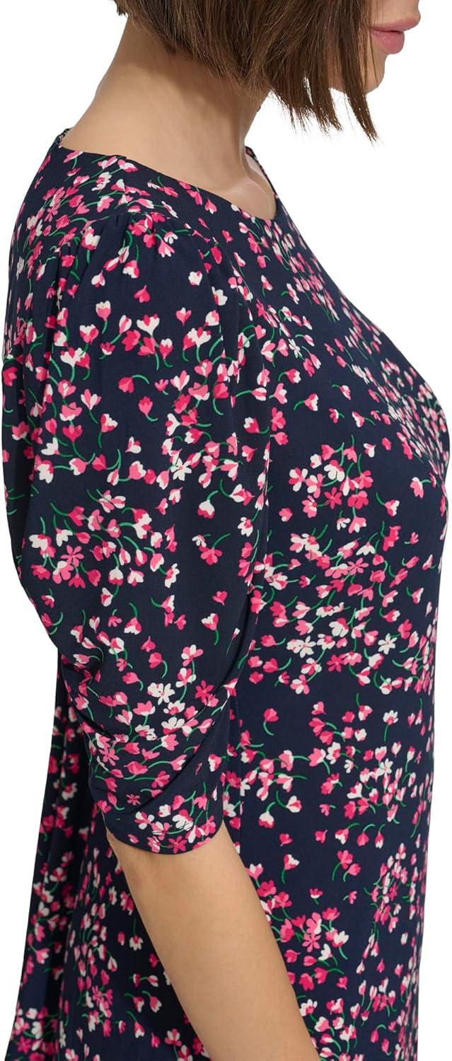 imageTommy Hilfiger Womens 12 Sleeve Boat Neck Cotton Shift Mini DressSky CaptainHot Pink