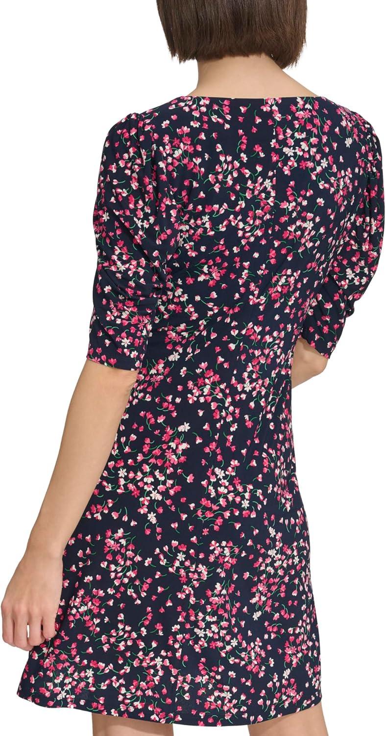 imageTommy Hilfiger Womens 12 Sleeve Boat Neck Cotton Shift Mini DressSky CaptainHot Pink