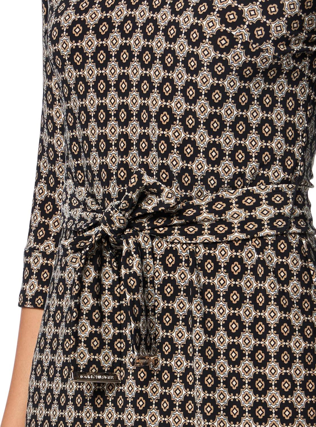 imageTommy Hilfiger Womens 34 Sleeve Collared VNeck Tie Waist Mini DressBlack Multi