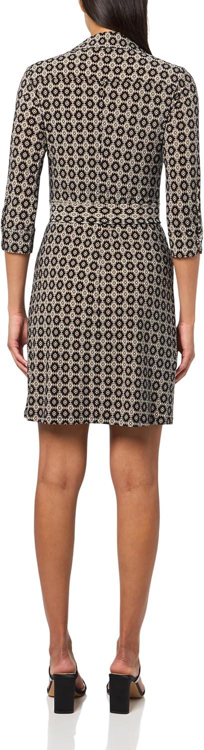 imageTommy Hilfiger Womens 34 Sleeve Collared VNeck Tie Waist Mini DressBlack Multi