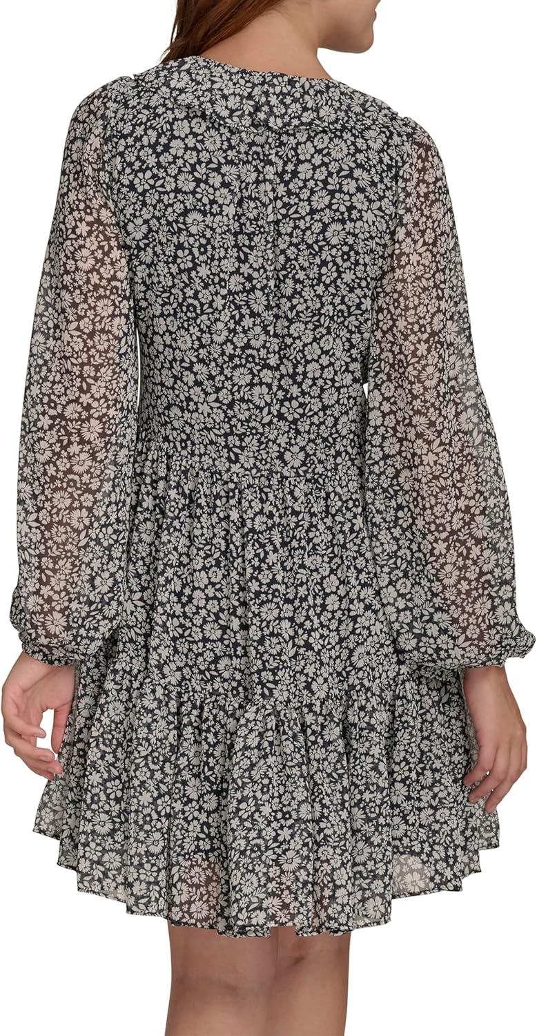 imageTommy Hilfiger Womens Balloon Sleeve VNeck Chiffon Fit amp Flare Mini DressSky CaptainIvory