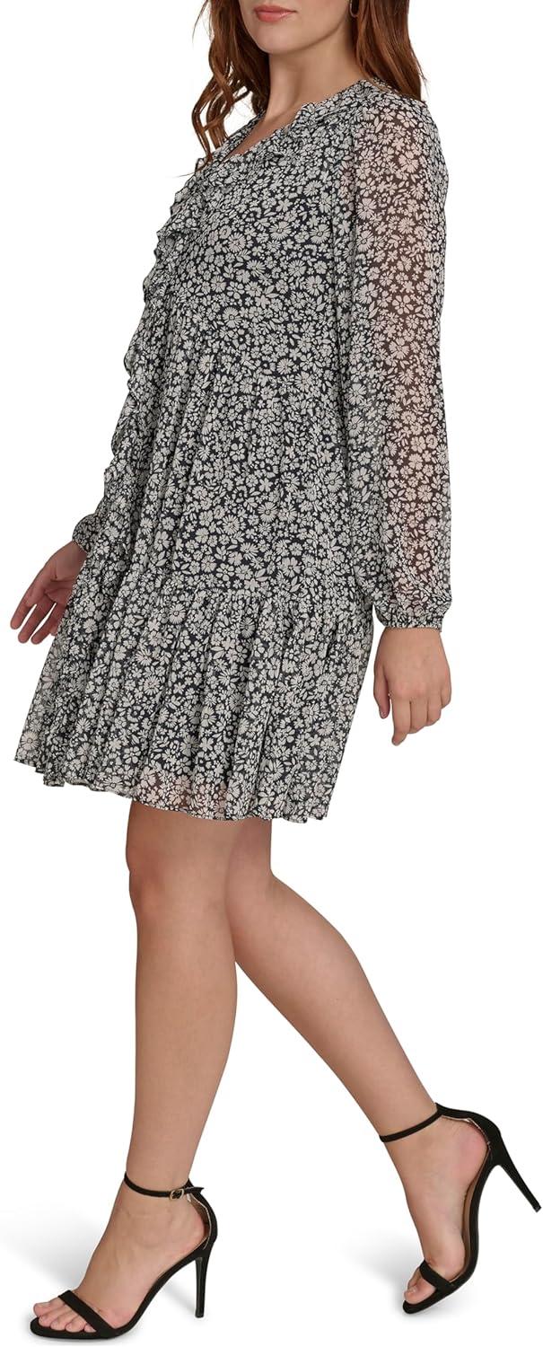 imageTommy Hilfiger Womens Balloon Sleeve VNeck Chiffon Fit amp Flare Mini DressSky CaptainIvory