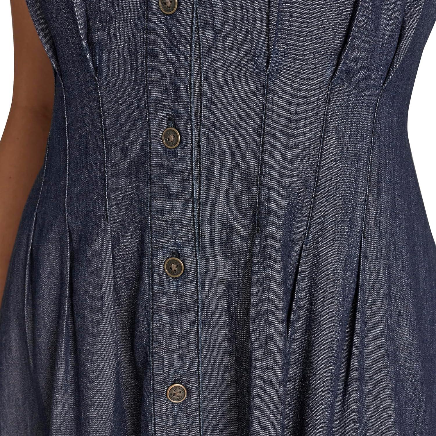 imageTommy Hilfiger Womens Cap Sleeve Chambray Fit and Flare Midi DressDark Wash