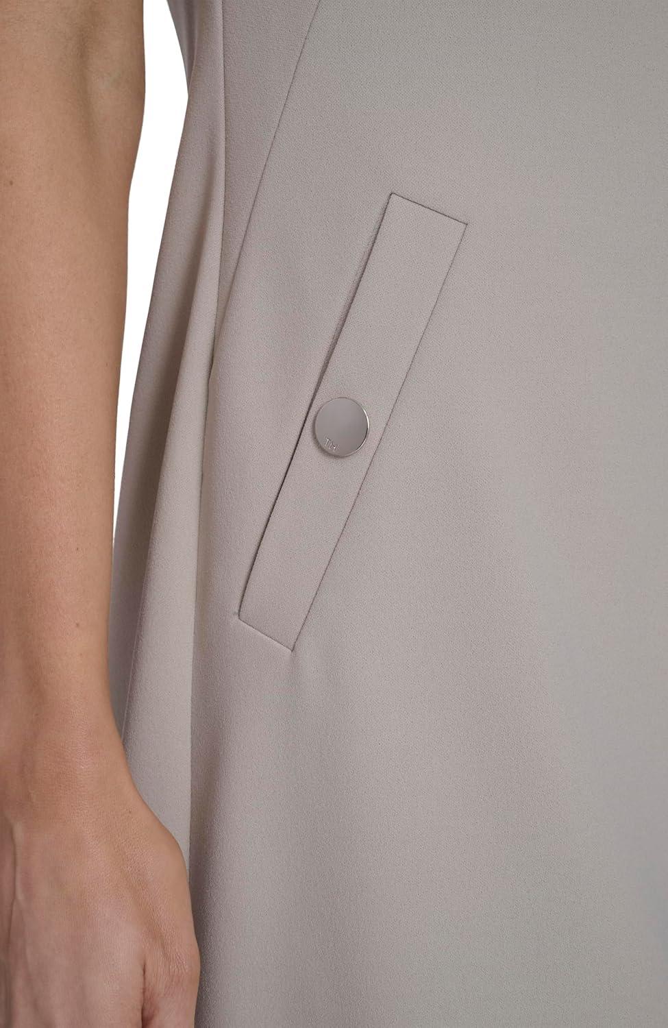 imageTommy Hilfiger Womens Cap Sleeve Crew Neck Scuba Crepe Shift Mini DressKhakiIvory
