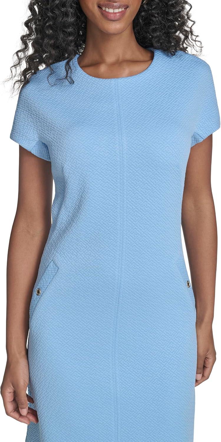 imageTommy Hilfiger Womens Cap Sleeve Crew Neck Two Hip Pockets Sheath Mini DressBreeze