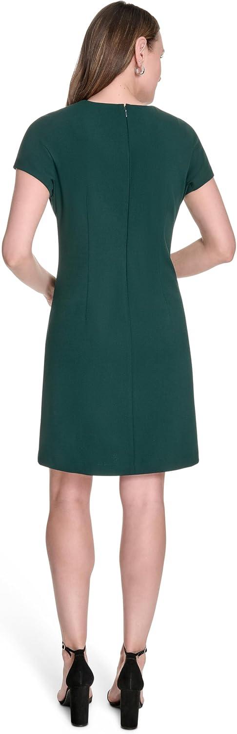imageTommy Hilfiger Womens Cap Sleeve Crew Neck Two Hip Pockets Sheath Mini DressCypress