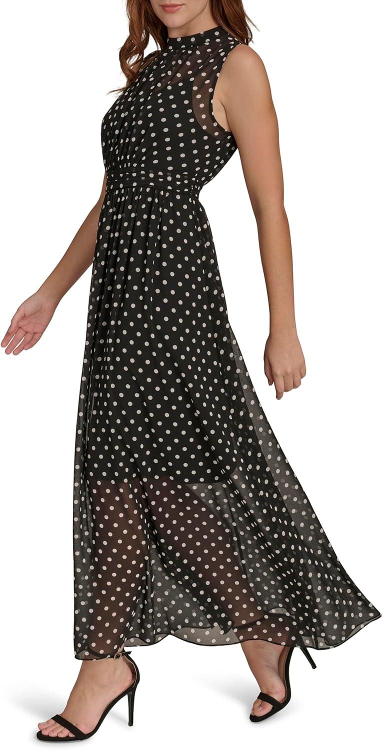 imageTommy Hilfiger Womens Flattering Fancy Maxi Sleeveless DressBlackIvory