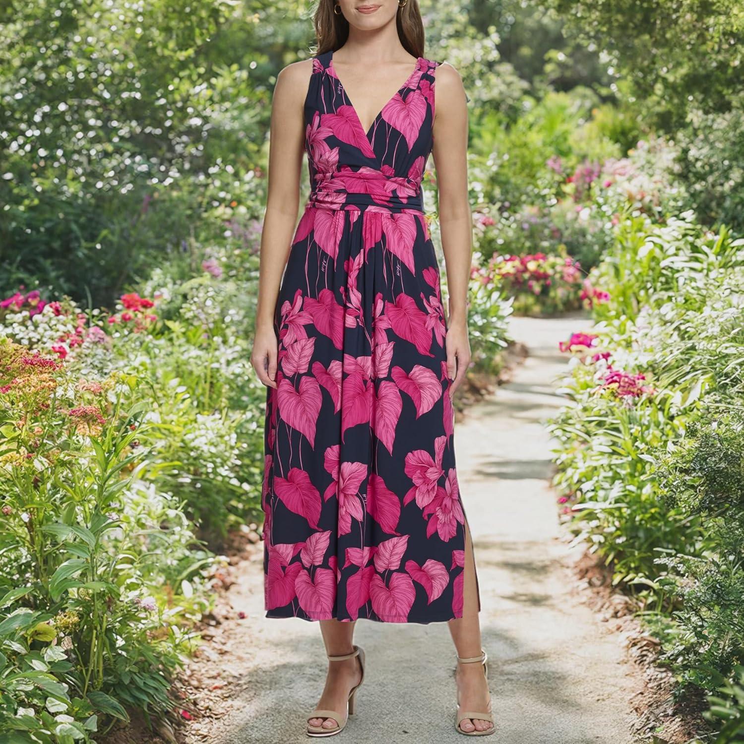 imageTommy Hilfiger Womens Floral Maxi DressSky CaptainSnap Dragon