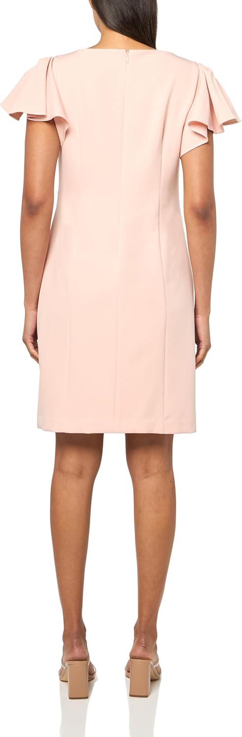 imageTommy Hilfiger Womens Flounce Sleeve Side Drape Fully Lined Sheath DressEvening Sand