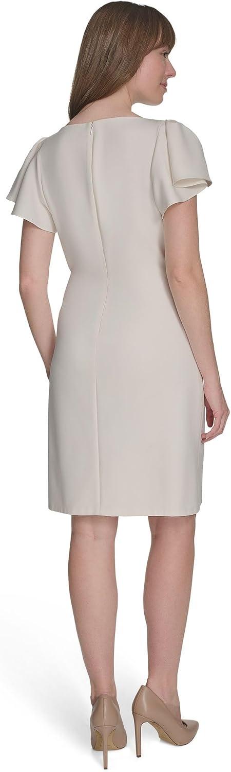 imageTommy Hilfiger Womens Flounce Sleeve Side Drape Fully Lined Sheath DressIvory