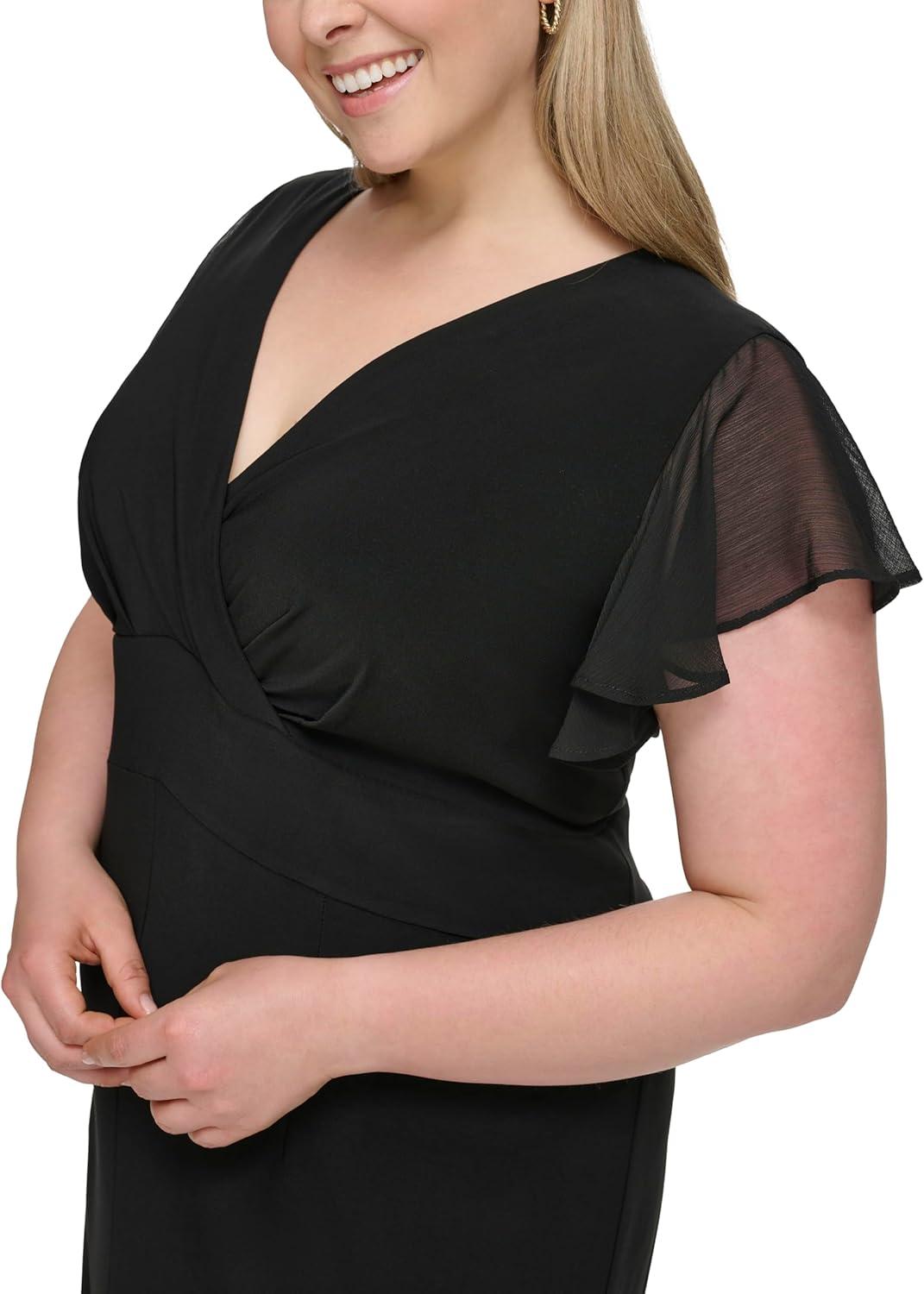 imageTommy Hilfiger Womens Flutter Sleeve VNeck Ruffle Trim Hi Lo Midi DressBlack