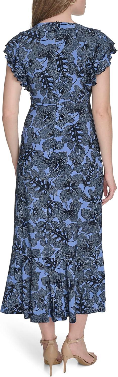 imageTommy Hilfiger Womens Flutter Sleeves Jersey Midi DressFrench BlueSky Captain