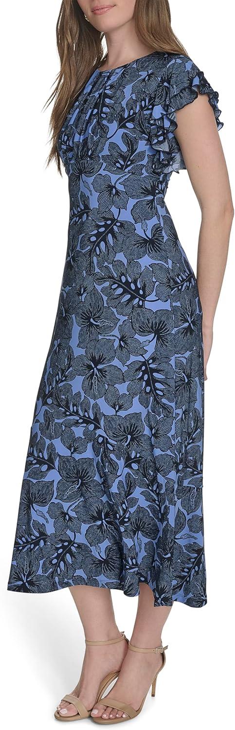 imageTommy Hilfiger Womens Flutter Sleeves Jersey Midi DressFrench BlueSky Captain