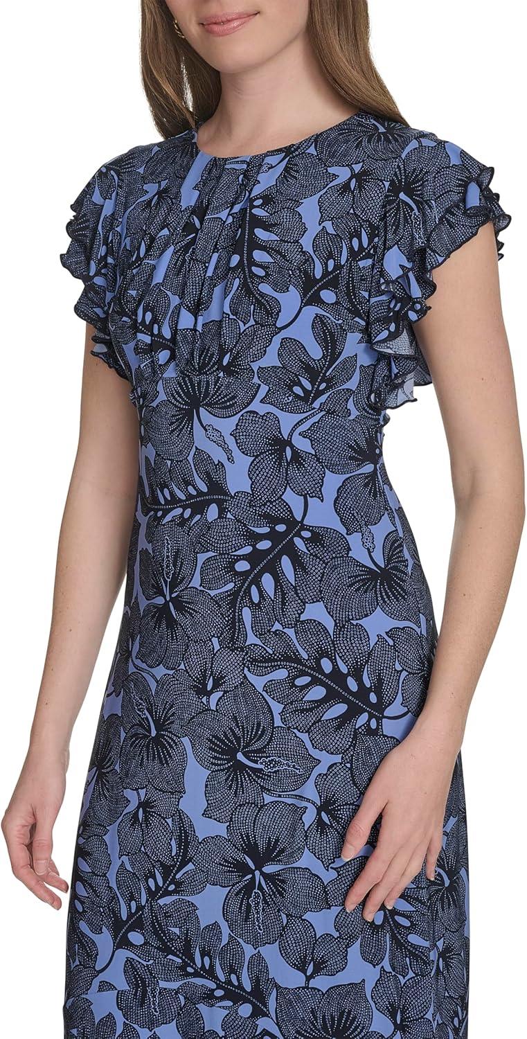 imageTommy Hilfiger Womens Flutter Sleeves Jersey Midi DressFrench BlueSky Captain