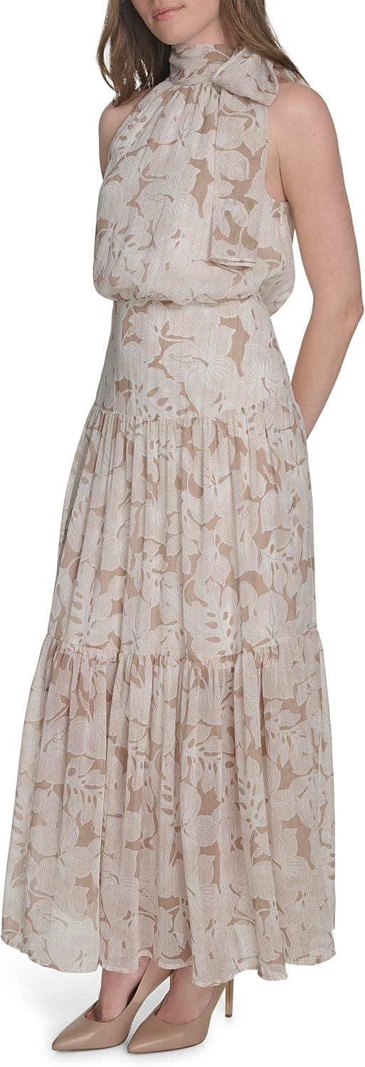 imageTommy Hilfiger Womens Halter Neck Sleeveless Maxi DressSandIvory