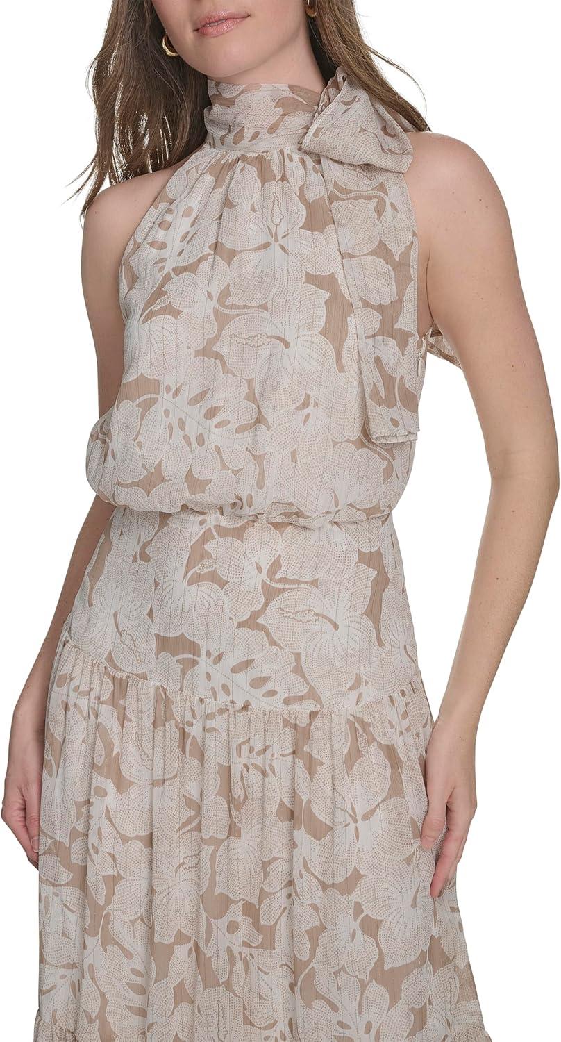 imageTommy Hilfiger Womens Halter Neck Sleeveless Maxi DressSandIvory