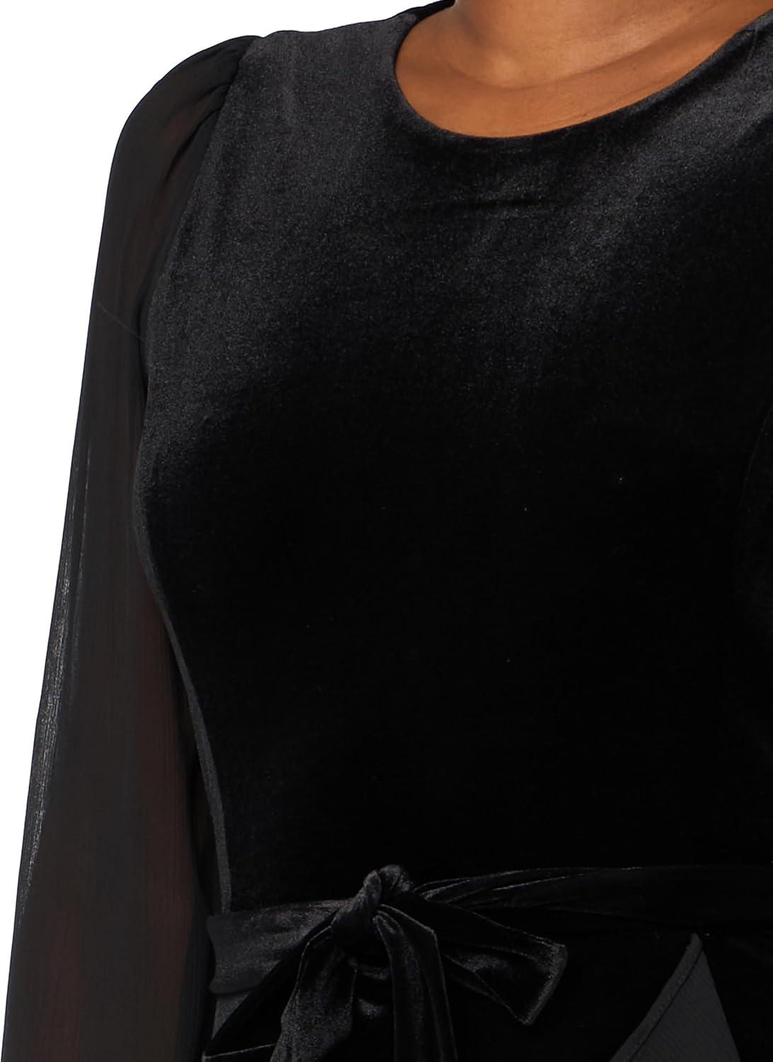 imageTommy Hilfiger Womens Long Chiffon Balloon Sleeve Velvet Wrap Midi DressBlack