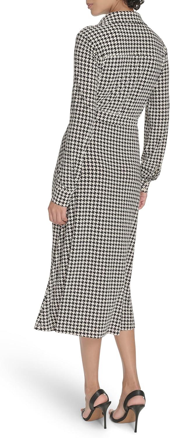 imageTommy Hilfiger Womens Long Sleeve Collared Tie Waist Midi Shirt DressWhitecapBlack