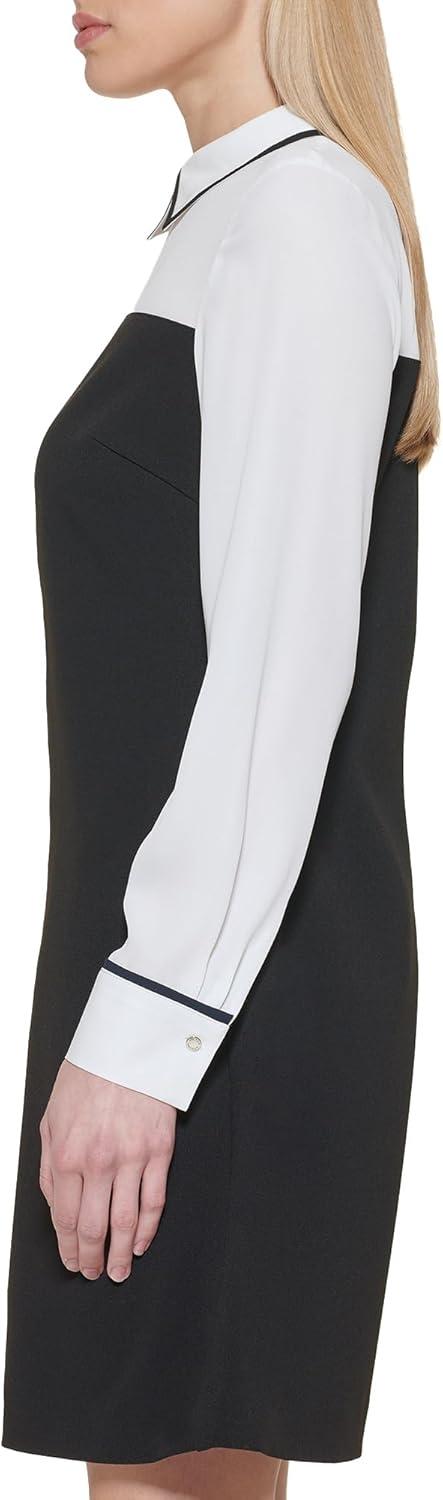 imageTommy Hilfiger Womens Long Sleeve Collared Twofer Shift Mini DressBlack