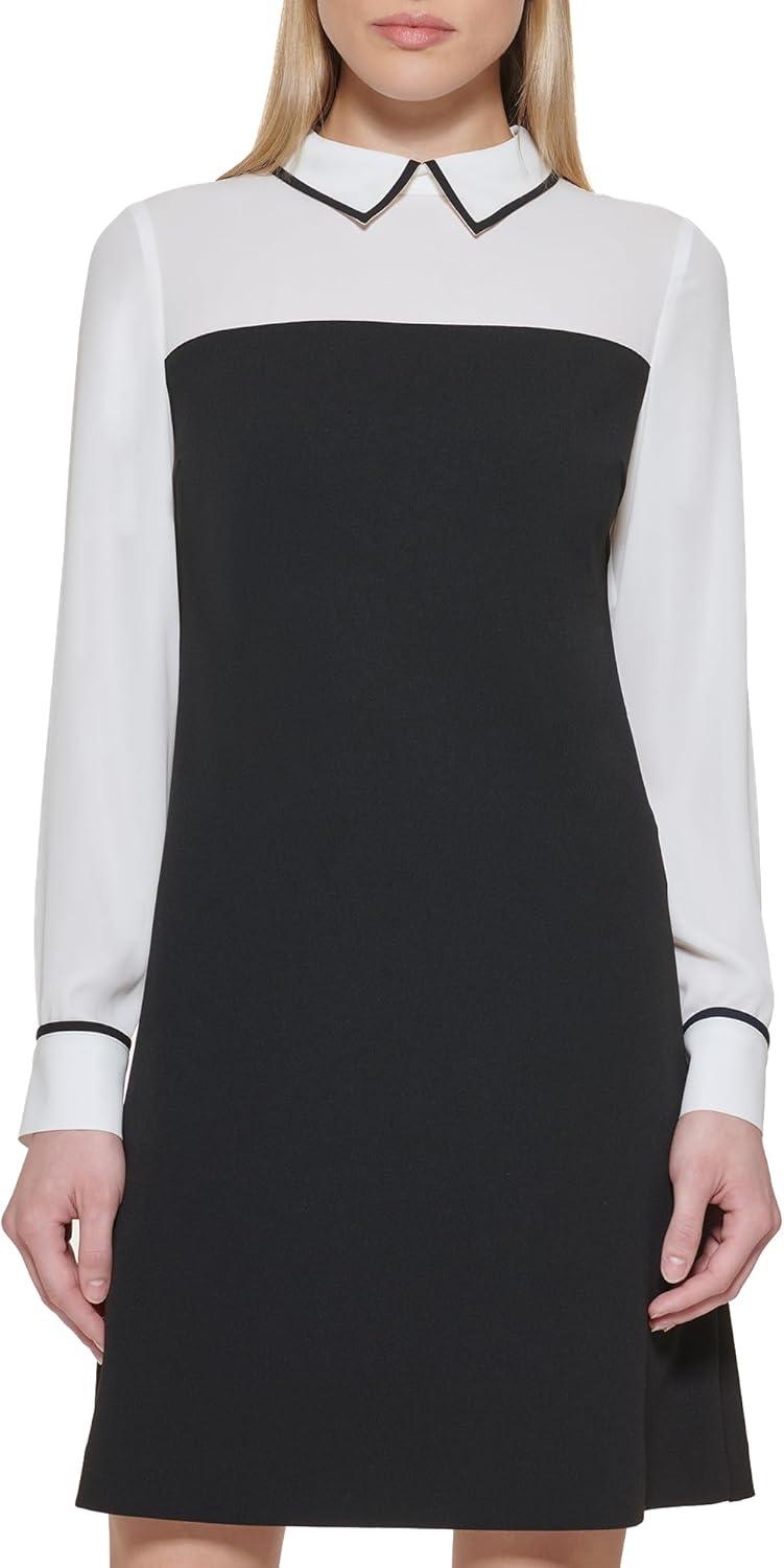 imageTommy Hilfiger Womens Long Sleeve Collared Twofer Shift Mini DressBlack