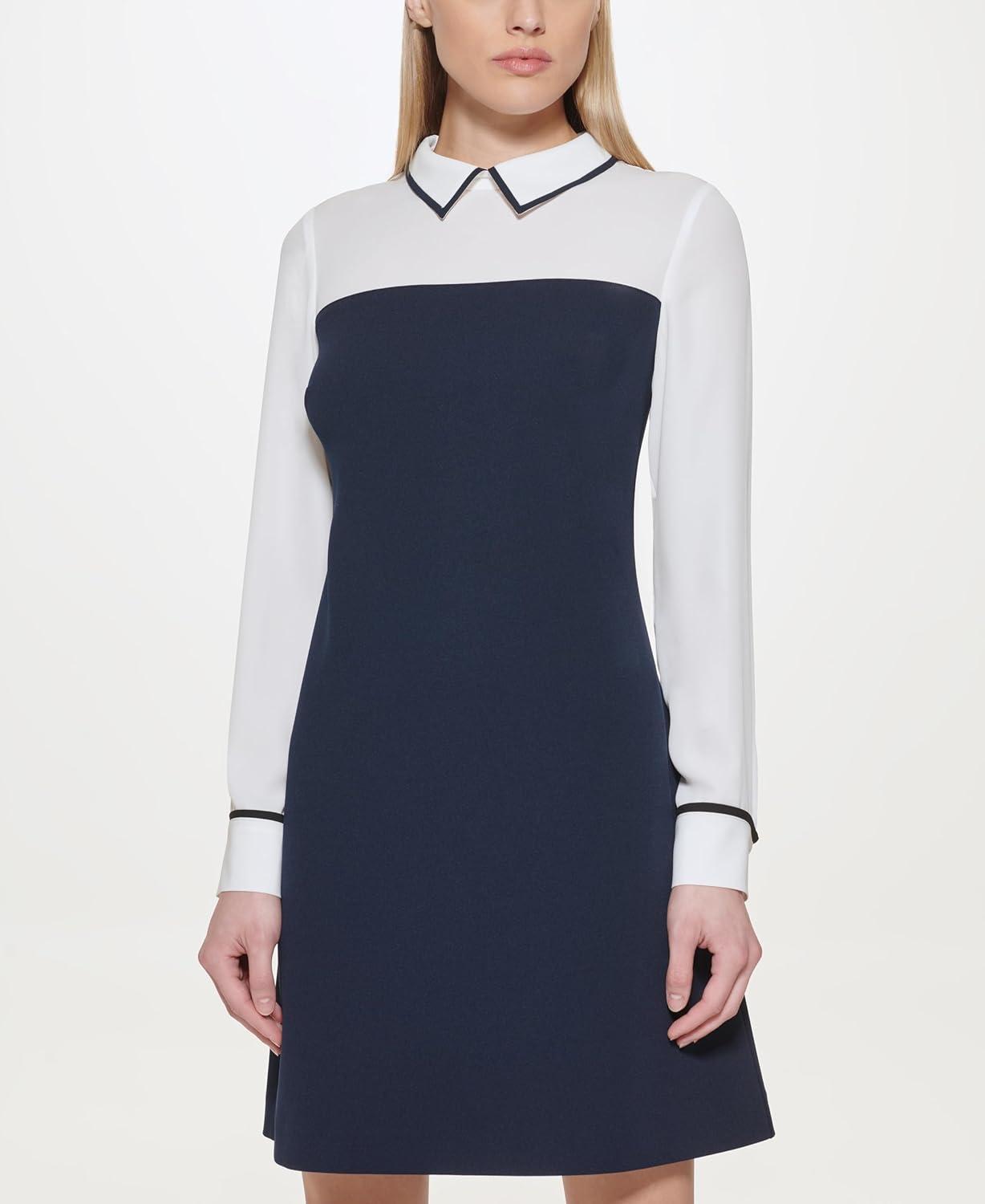 imageTommy Hilfiger Womens Long Sleeve Collared Twofer Shift Mini DressSky Captain