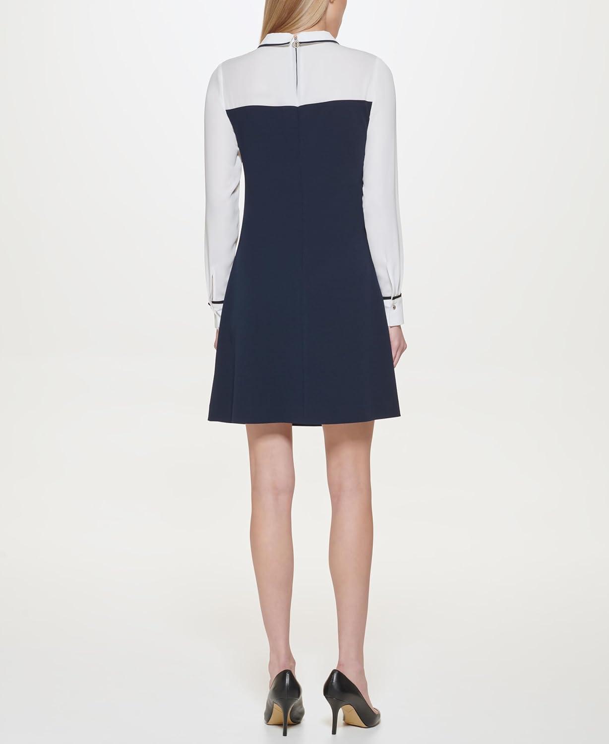 imageTommy Hilfiger Womens Long Sleeve Collared Twofer Shift Mini DressSky Captain