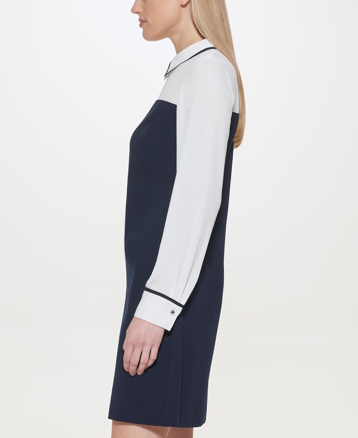 imageTommy Hilfiger Womens Long Sleeve Collared Twofer Shift Mini DressSky Captain