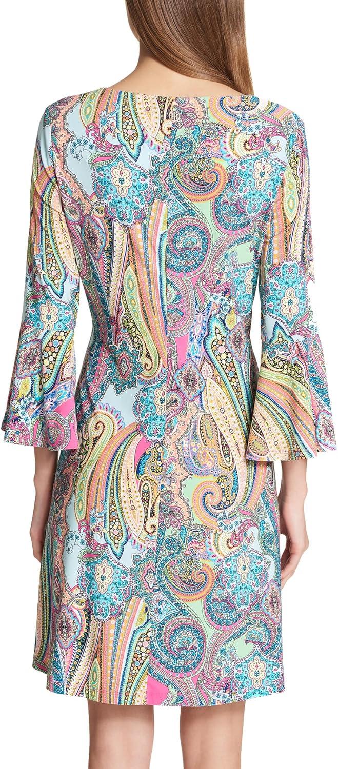imageTommy Hilfiger Womens Long Sleeve Round Neck Shift DressHot Pink Multi