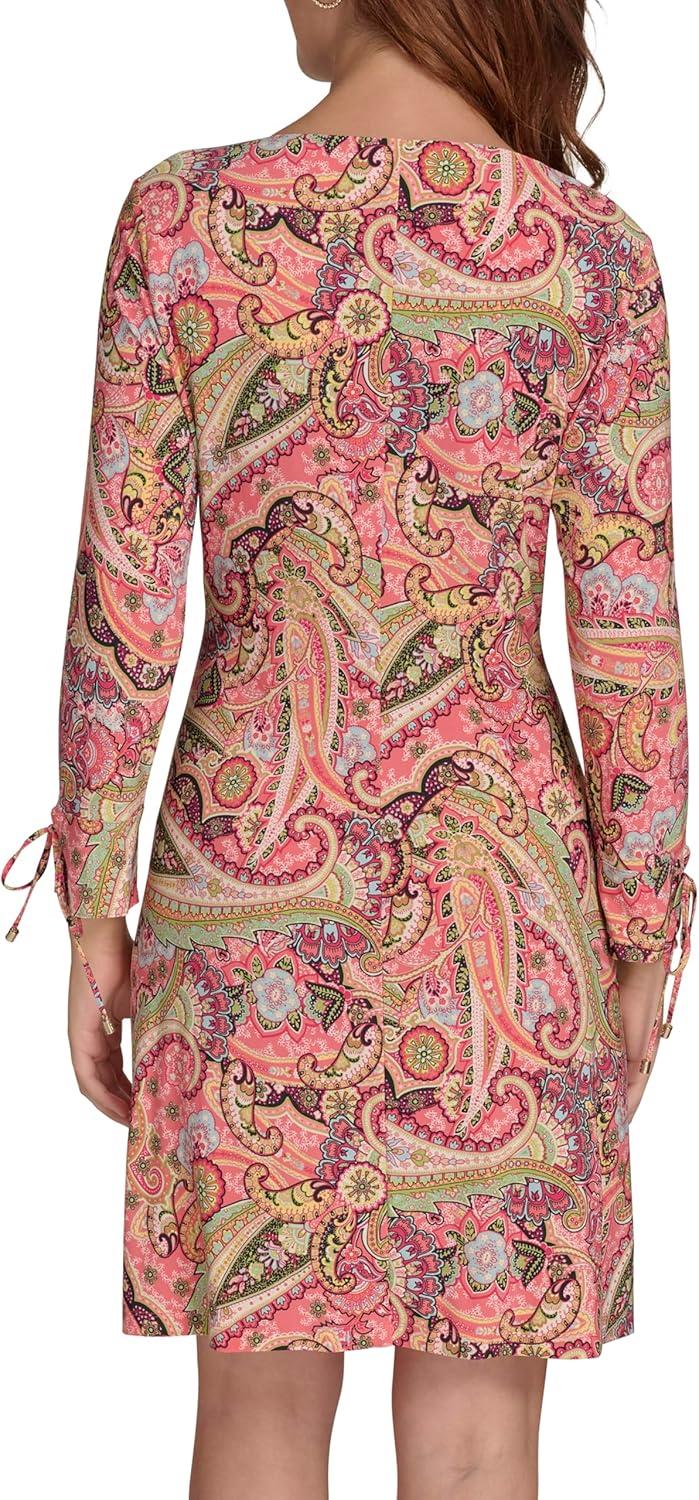imageTommy Hilfiger Womens Long Sleeve Round Neck Shift DressSherbet Multi