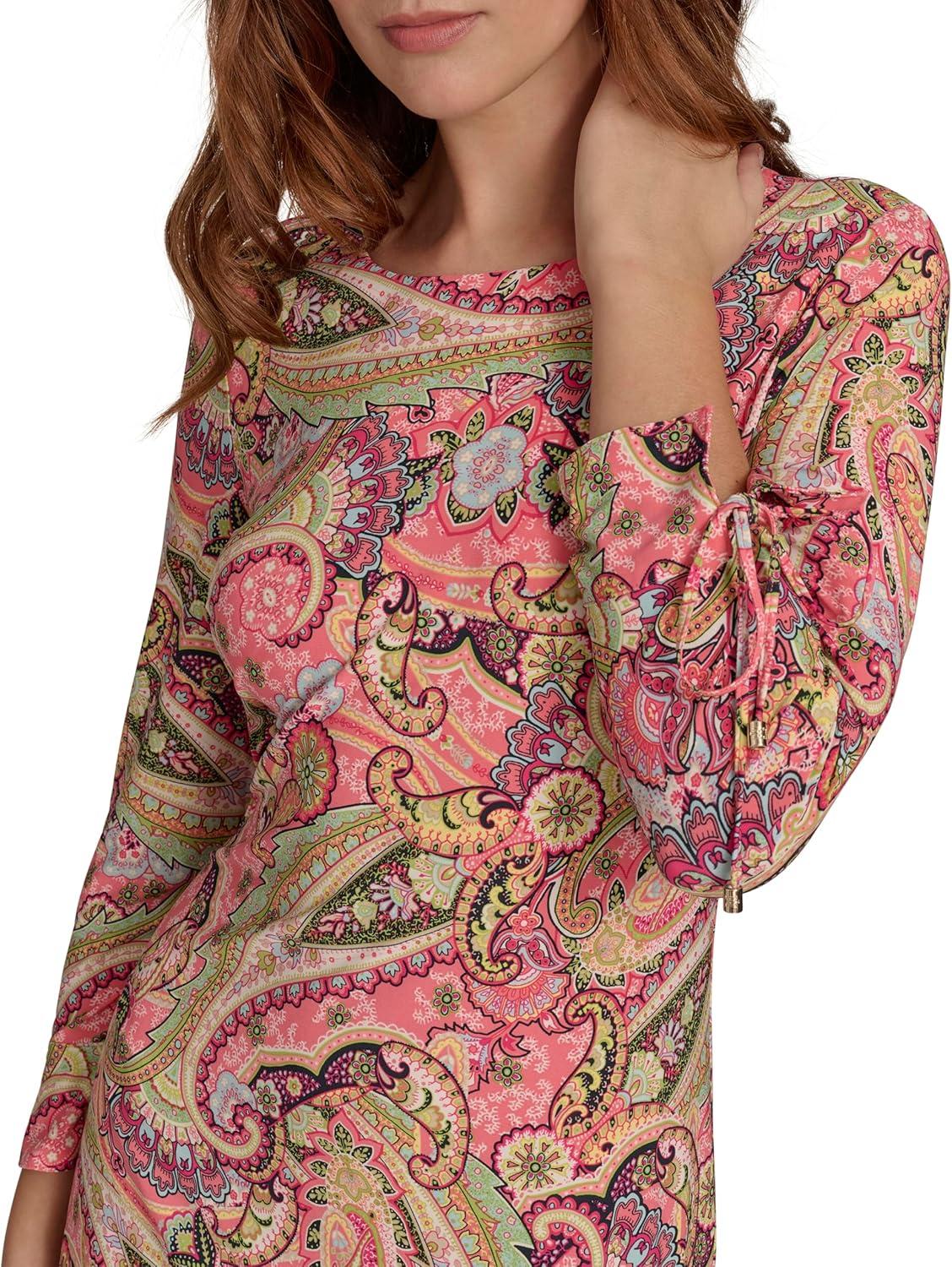 imageTommy Hilfiger Womens Long Sleeve Round Neck Shift DressSherbet Multi