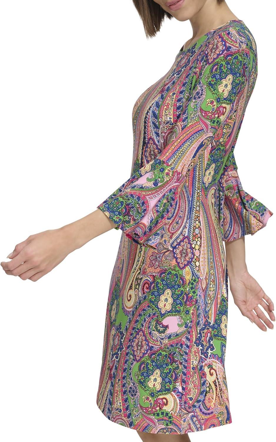 imageTommy Hilfiger Womens Long Sleeve Round Neck Shift DressTaffy Pink Multi