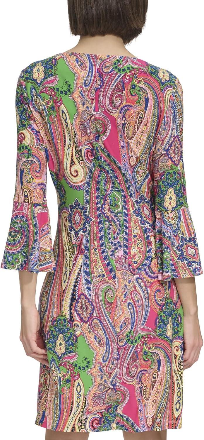 imageTommy Hilfiger Womens Long Sleeve Round Neck Shift DressTaffy Pink Multi