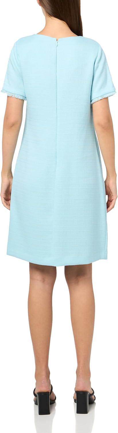 imageTommy Hilfiger Womens Pleated Trim Short Sleeve High Neck Shift Mini DressPorcelain Blue