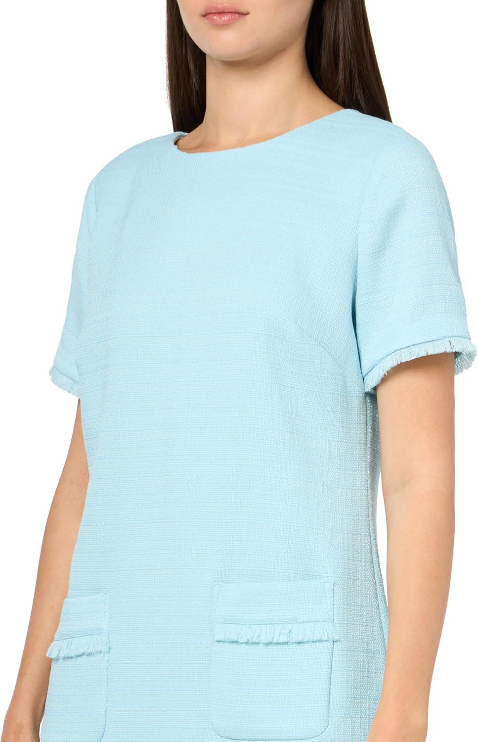 imageTommy Hilfiger Womens Pleated Trim Short Sleeve High Neck Shift Mini DressPorcelain Blue