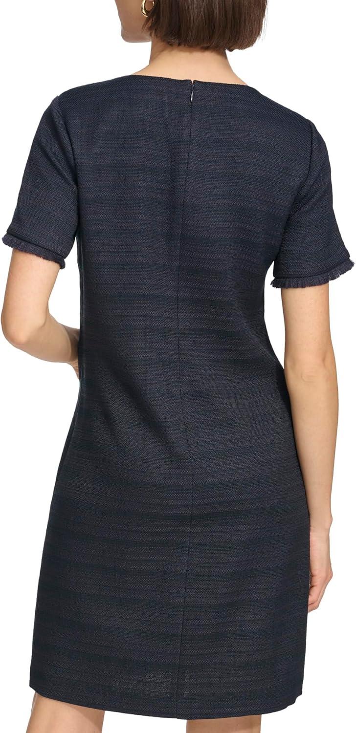 imageTommy Hilfiger Womens Pleated Trim Short Sleeve High Neck Shift Mini DressSky Captain