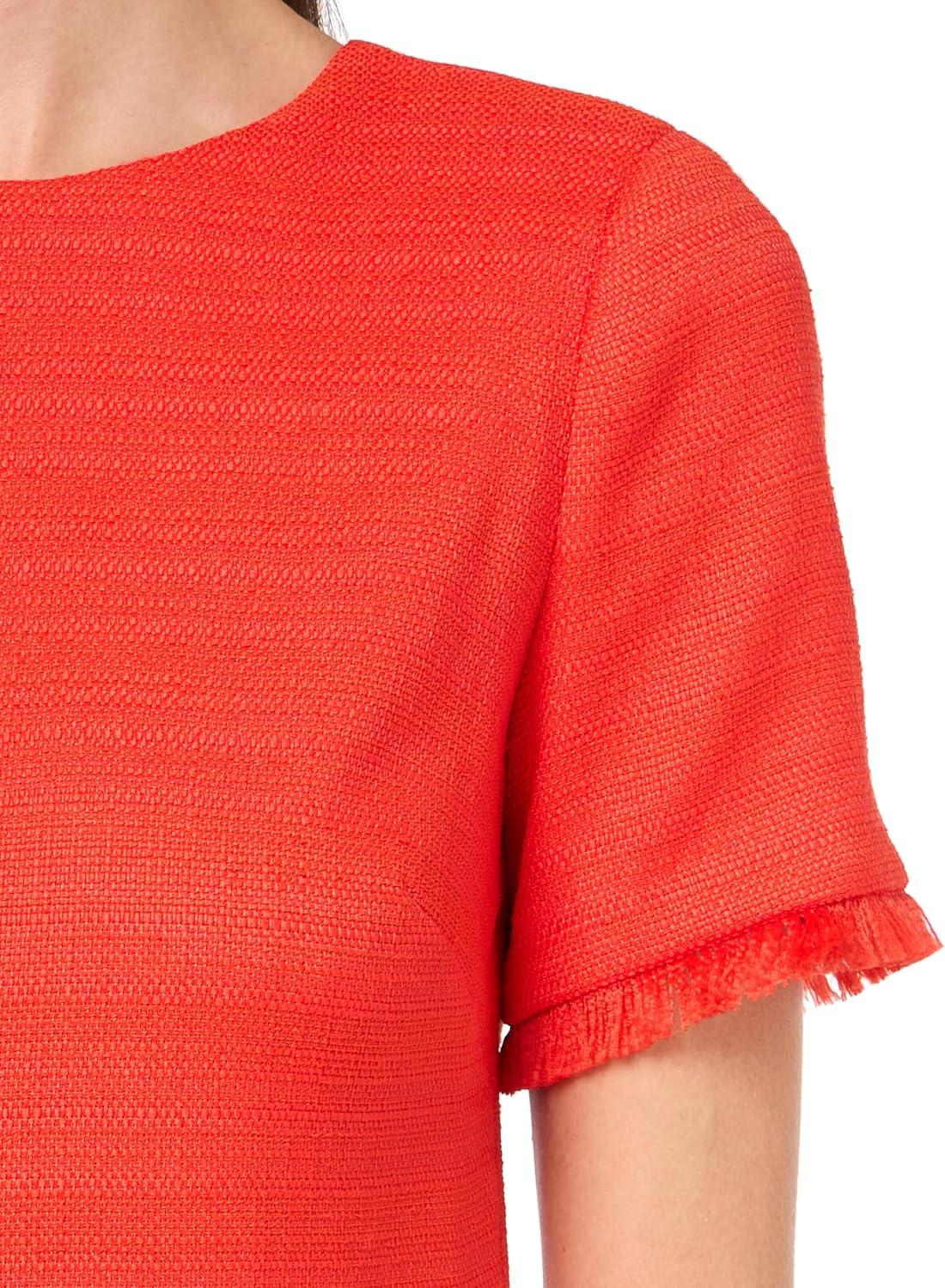 imageTommy Hilfiger Womens Pleated Trim Short Sleeve High Neck Shift Mini DressSunset